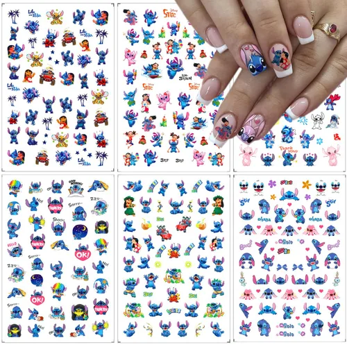 Vista 7 de 6 hojas de calcomanías de arte de uñas, autoadhesivas, suministros de arte de uñas, calcomanías kawaii para uñas, diseños de uñas de gato, dijes