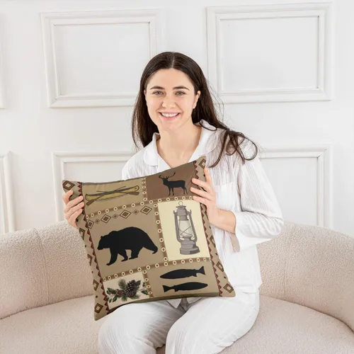 Vista 5 de Paquete de 2 fundas de almohada decorativas con diseño de oso, suave, rústica, con alce salvaje del oeste, para sofá, dormitorio, sala de estar