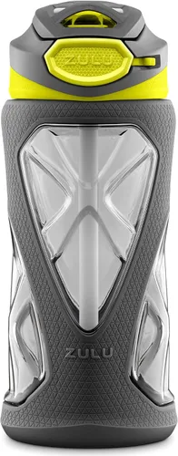 Vista 11 de ZULU Torque 16oz Plastic Kids Water Bottle with Silicone Sleeve and Leak-Proof Locking Flip Lid, Soft Touch Carry Loop for School Backpack