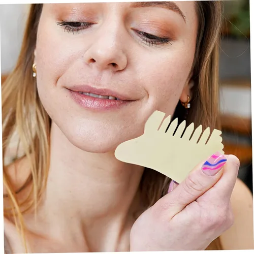 Vista 7 de MERRYHAPY Juego de peine de jade Gua Sha, herramientas faciales para masaje del cuero cabelludo, raspador natural para rostro y cuerpo para seres