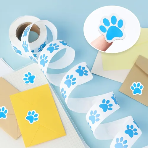 Vista 18 de 500 calcomanías coloridas con estampado de patas, calcomanías autoadhesivas de pata de perro de 1 pulgada 6 Colors for Kids Crafts, Student