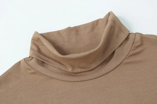 Vista 4 de Paquete de 2 camisetas de manga larga con cuello alto para mujer, básicas, elásticas, cómodas, de cuello alto