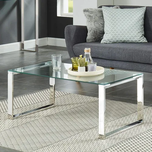 Vista 2 de Whi Mesa de café contemporánea, cristal y cromo, PLATA