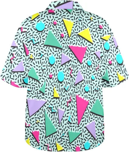 Vista 6 de HUGLAZY Traje de los años 80 para mujer, camisa hawaiana de manga corta neón para fiesta, disfraz retro de los años 90, blusa