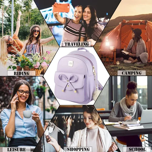 Vista 10 de ZGWJ Mini mochila de cuero con moño, mochila pequeña, linda mochila casual de viaje para niñas y mujeres, M, Mochilas tipo mochila
