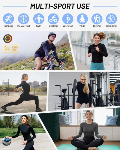 Vista 5 de Runhit Camiseta de compresión de manga larga para mujer, camiseta de entrenamiento, capa base atlética, gimnasio, yoga, correr, equipo deportivo