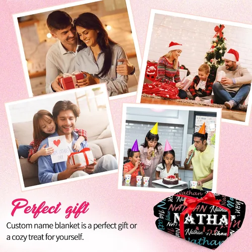 Vista 6 de Manta personalizada con tema negro, manta suave y ligera de franela y forro polar con nombre para hombres, mujeres, niños y niñas - Regalos
