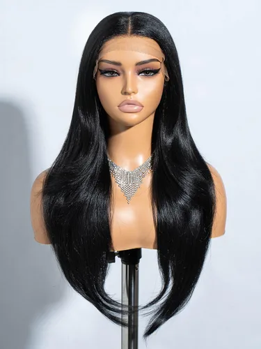 Vista 9 de Pelucas de encaje frontal de 13 x 4 pulgadas de largo, lacio, para mujeres negras, pelucas de encaje frontal con cabello de bebé, línea capilar