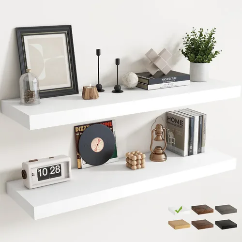 Vista 41 de Juego de 2 estantes flotantes de 16 pulgadas para pared, estantes de baño de grano de madera de 12 pulgadas de profundidad con soportes invisibles