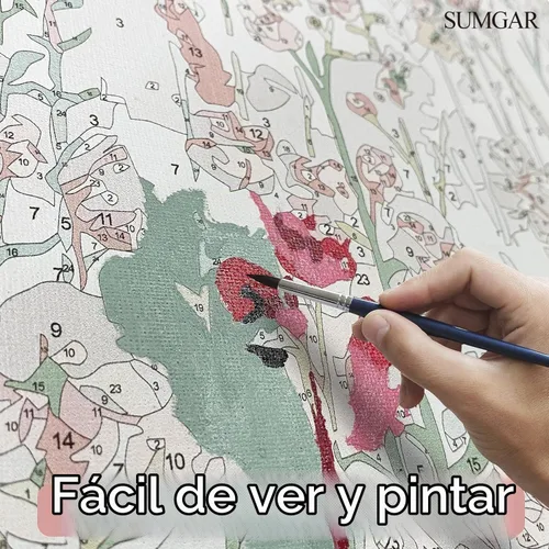 Vista 5 de SUMGAR Kit de pintura enmarcada por números para adultos, flores rosas Flor con marco de madera
