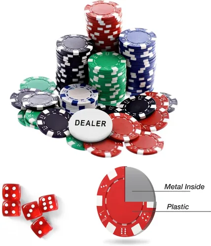 Vista 7 de Juego de fichas de póquer, 300 fichas de póquer con estuche de transporte para Texas Holdem Blackjack Gambling