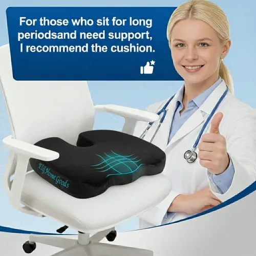 Vista 5 de Cojín de terciopelo para silla de oficina, almohadilla de espuma viscoelástica para coxis, ciática, alivio del dolor de espalda baja, ergonómica