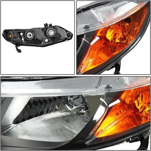 Vista 2 de DNA MOTORING Conjunto de faros delanteros compatible con Honda Civic 33101SNAA02, 33151SNAA02, HO2503125, HO2503125, HO2502125, negro/ámbar