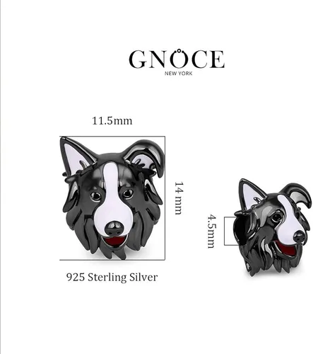 Vista 6 de GNOCE Abalorio de plata de ley para perro chapado en negro para pulsera o collar de mascotas para mujeres y niñas