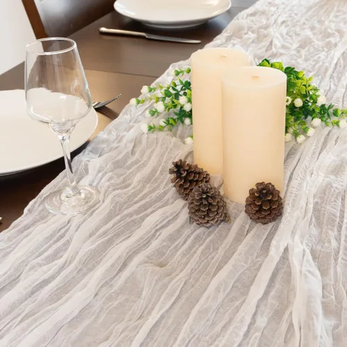 Vista 3 de Camino de mesa de gasa blanca – Camino de gasa 100% algodón ecológico, 10 pies para decoración de bodas y comedor