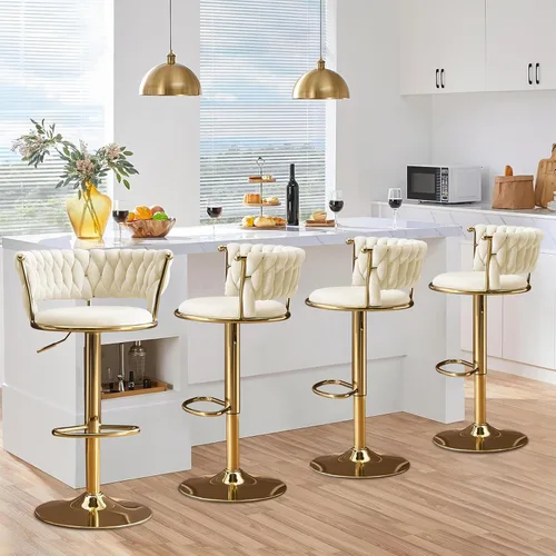 Vista 18 de Velvet Bar Stools Set of 1, Swivel Counter Height Barstools with Woven Backrest, Adjustable Height Bar Stools for Kitchen Island, Home Bar, Pub