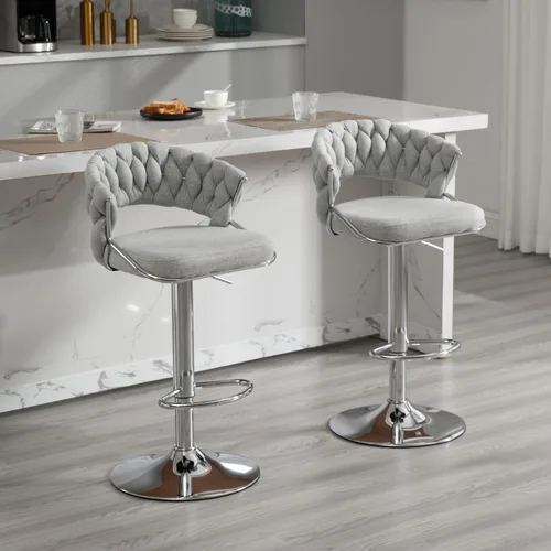 Vista 8 de HEAH-YO Juego de 2 taburetes de bar tejidos, taburetes de bar ajustables con respaldo y base dorada maciza, taburetes de cocina giratorios de Negro