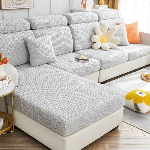 Vista 9 de Fundas elásticas para sofá modular en forma de L, con textura de oreja de trigo, fundas para sofá reclinable, protector de muebles antideslizante