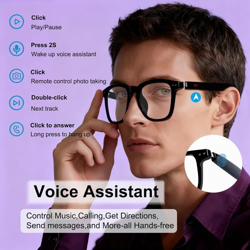 Vista 7 de Lentes de traducción Bluetooth inalámbricos inteligentes AI para hombres/mujeres con altavoces/Bluetooth y más de 140 idiomas traducción