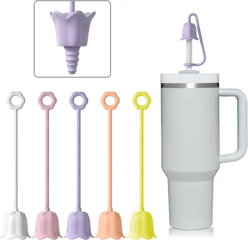 Vista 8 de 5 fundas de popote de silicona para vaso Stanley Yeti, tapa de popote reutilizable para beber fácil de limpiar, a prueba de polvo, compatible