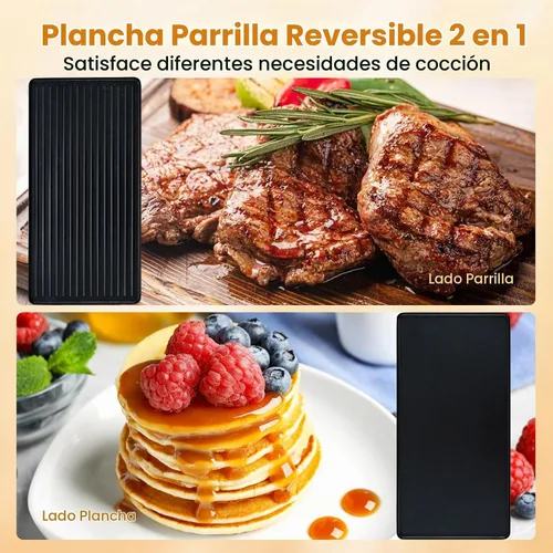 Vista 3 de COSTWAY Raclette - Parrilla para mesa 8, 2 en 1 con placa antiadherente reversible, 8 sartenes para queso, 8 espátulas de madera, pinzas y control