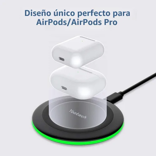 Vista 3 de Yootech Cargador inalámbrico, almohadilla de carga inalámbrica de 10 W máx. compatible con iPhone 17/17 Pro/17 Pro Max/Air/16/15/14/13/SE Negro/Negro