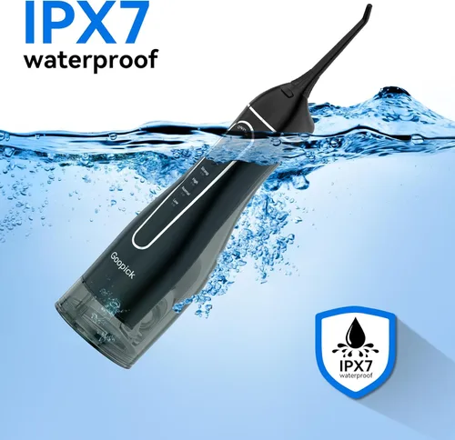 Vista 4 de Irrigador de agua portátil inalámbrico con tanque de 10.1 fl oz: irrigador oral recargable con 5 puntas para viajes, cuidado de frenillos y encías