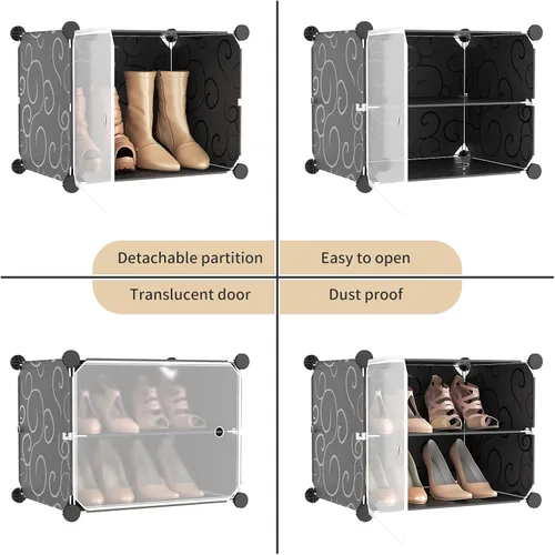 Vista 6 de Organizador portátil para zapatos con puerta, 48 pares de almacenamiento para zapatos, fácil de montar, plástico ajustable, organizador de zapatos