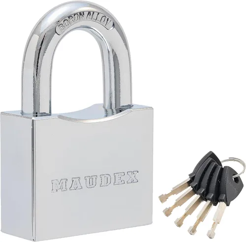 Vista 8 de Maudex® RPB45 Candado de Servicio Pesado con 5 Llaves - Grillete Endurecido Resistente al Corte de 9mm - Cuerpo Cromado Resistente a la Intemperie