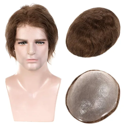 Vista 10 de Amiable toupee para hombres 0.001 in ultra suave piel fina para hombre, pieza de cabello humano real para hombres, sistema de reemplazo de cabello