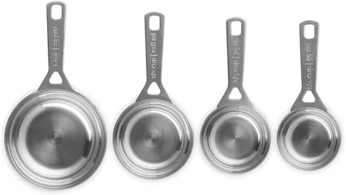 Vista 2 de Le Creuset Tazas medidoras de acero inoxidable, juego de 4 El juego incluye: 1/4, 1/3, 1/2 y 1 tazas