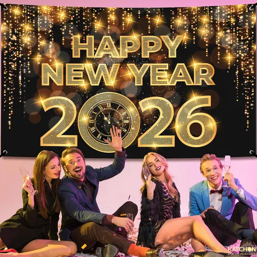 Vista 3 de KatchOn, Cartel de feliz año nuevo extra grande – 72 x 44 pulgadas Fondo de Año Nuevo 2026 Decoraciones de Año Nuevo 2026 Cartel de Nochevieja