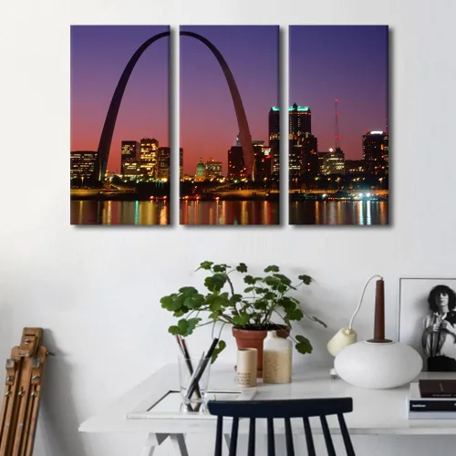Vista 25 de TUMOVO Lienzo decorativo para pared, diseño de paisaje urbano de San Luis por la noche, para sala de estar, arco, pintura abstracta moderna, paisaje