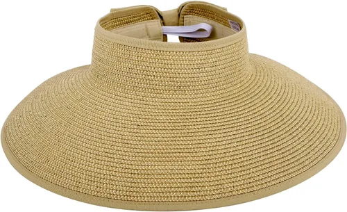 Vista 6 de Sombreros de sol para mujer, sombrero de ala ancha de moda enrollable con visera de paja A-Marrón