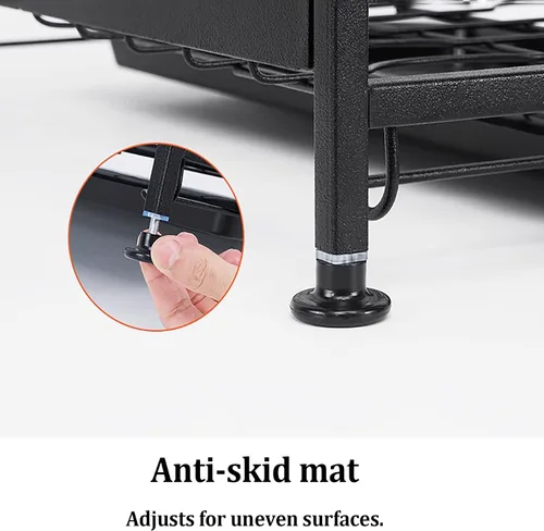 Vista 7 de Escurridor de platos que ahorra espacio de 2 niveles para encimera de cocina, bandeja escurridor de platos de acero inoxidable con soporte