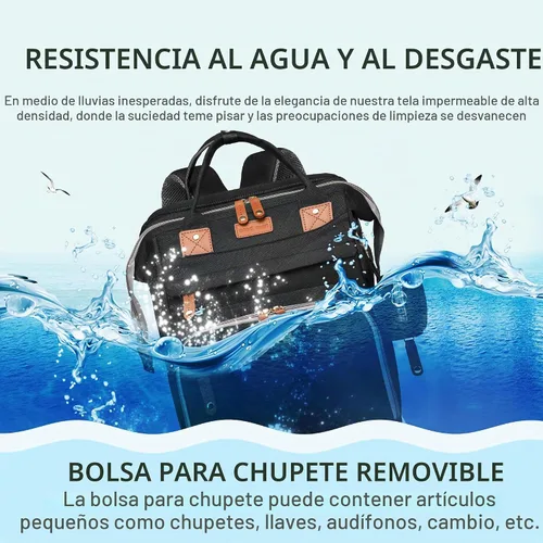 Vista 7 de Bolsa de pañales con estación de cambio, bolsa de bebé de viaje multifuncional, tote de bebé impermeable, bolsa de mamá de gran capacidad, mochila
