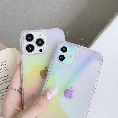 Vista 5 de Miagon - Funda láser colorida para iPhone 7 Plus/8 Plus, diseño de rayos láser, color arcoíris, holográfico, transparente, delgada, dura