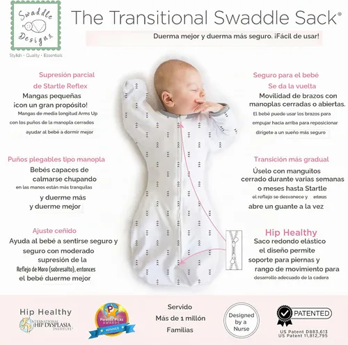Vista 2 de SwaddleDesigns - Saco de transición para envolver con brazos hasta media Flechas minúsculas negras