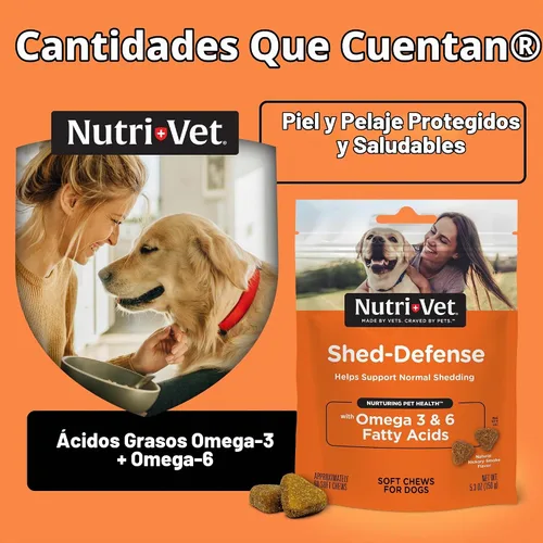 Vista 3 de Nutri-Vet Shed Defense - Masticables suaves para perros, suplemento de piel y pelaje para perros, Omega 3 de aceite de pescado, tratamiento