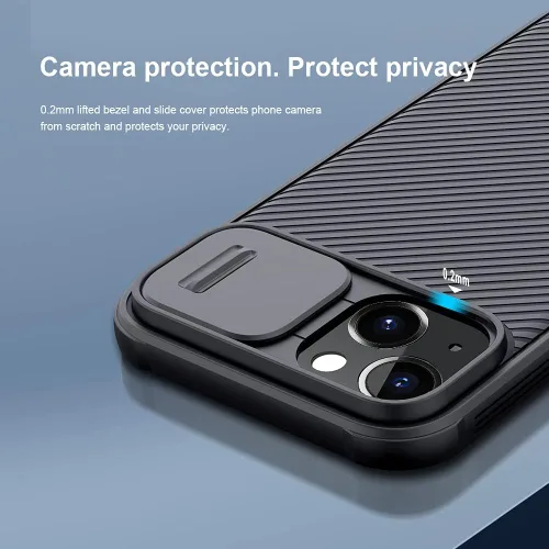 Vista 2 de Mangix Funda para iPhone 13 con Cubierta de Cámara, Ajuste Delgado Funda Protectora de Policarbonato Resistente a Golpes con Cubierta Deslizante
