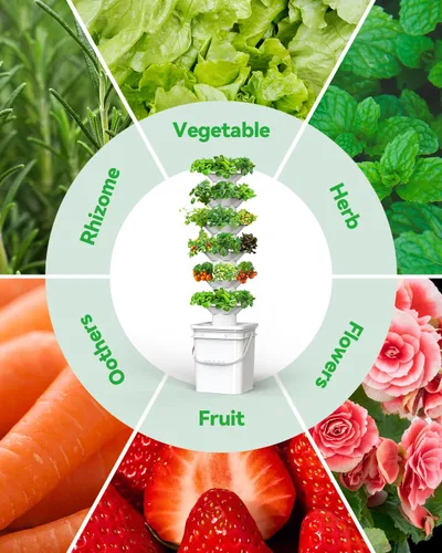 Vista 4 de Kit de sistema de cultivo hidropónico vertical sjzxuv, kits de sistema de jardinería interior y exterior, torre de cultivo de hierbas y frutas, 6