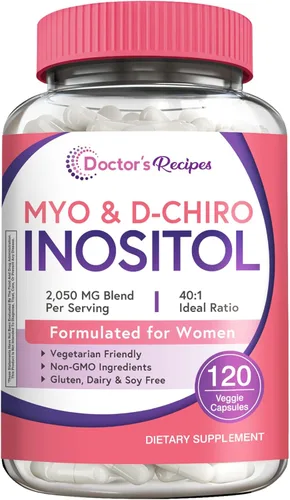 Vista 9 de Doctor's Recipes Suplemento de inositol para mujeres, cápsulas de mio-inositol y D-Chiro inositol de 2050 mg por porción, mezcla ideal 40:1, 60