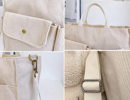 Vista 6 de Bolso de mano de pana para mujer, bolso de mano, bolso universitario, bolsa de viaje, bolsa cruzada, bolsa de mensajero, bolso de mano 2023