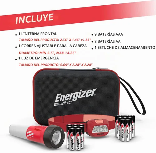 Vista 10 de Energizer WeatheReady - Kit de corte de energía con linterna LED 2 en 1, linterna frontal LED, IPX4 resistente al agua, baterías AA + AAA, estuche