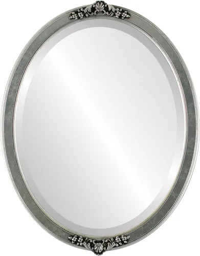 Vista 28 de Espejo de pared biselado ovalado para decoración del hogar, estilo Athena, negro plateado, dimensiones exteriores de 14 x 18 pulgadas