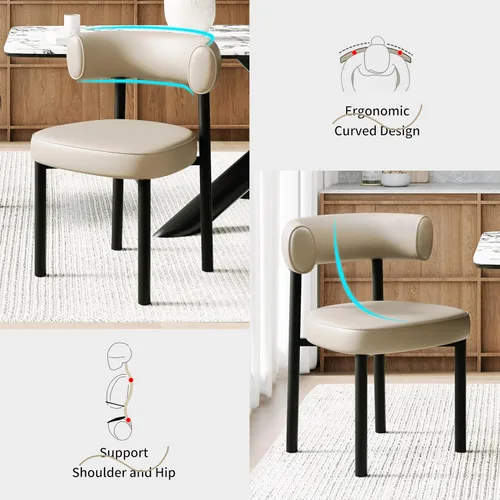 Vista 5 de Juego de 2 sillas de comedor, sillas de comedor de mediados de siglo, patas de acero al carbono, asiento tapizado, cuero texturizado, respaldo
