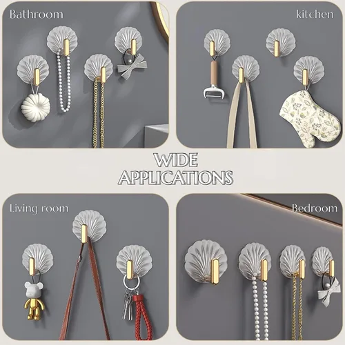 Vista 2 de Ganchos adhesivos de pared, ganchos decorativos resistentes para llaves, bolsos, sobre la puerta, paquete de 4