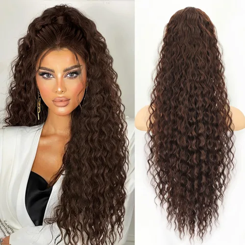 Vista 24 de FREEMEIGE Extensión de cola de caballo, cola de caballo rizada ondulada de 8 pulgadas para mujeres negras, corto, suave, natural, sintético, grueso