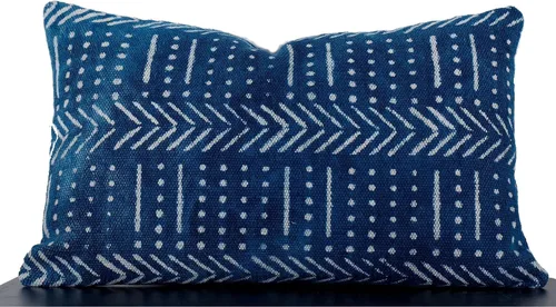 Vista 6 de Trade Star Mudcloth - Funda de cojín decorativa para lumbar, 100% algodón, color índigo, estilo granja, funda de almohada gruesa, estilo bohemio
