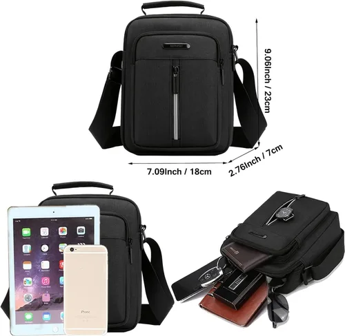Vista 3 de Pequeño bolso cruzado de lona para hombre pequeño bolso de hombro mini bolso de mensajero para teléfono celular monedero portátil